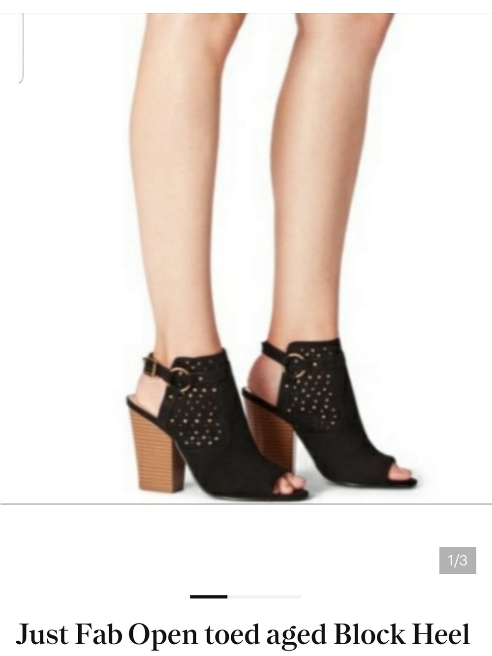 JustFab Black Perforated Open-Toe Block Heel Sandals